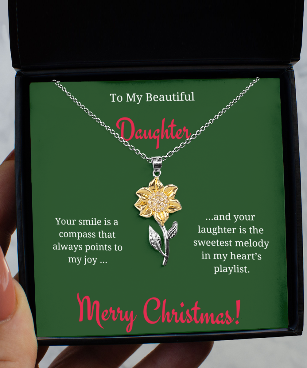 Personalized Necklaces - Daughter Sunflower Necklace + Christmas Card 