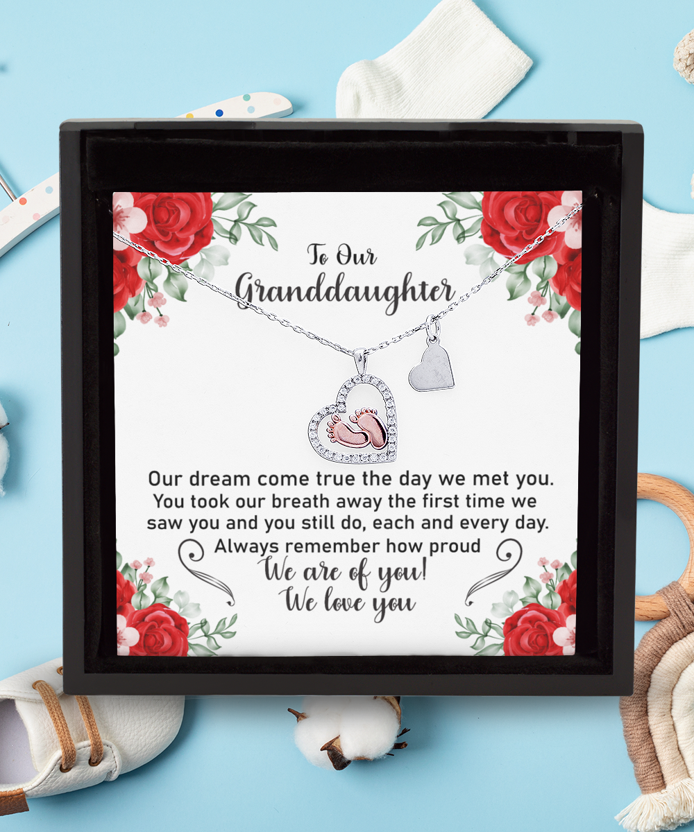 Personalized Necklaces + Message Cards - Grand-daughter Gift: Baby Feet Necklace 