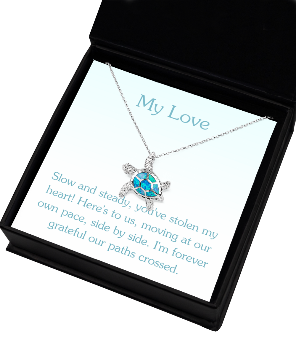 Personalized Necklaces + Message Cards - Silver Opal Turtle Necklace 