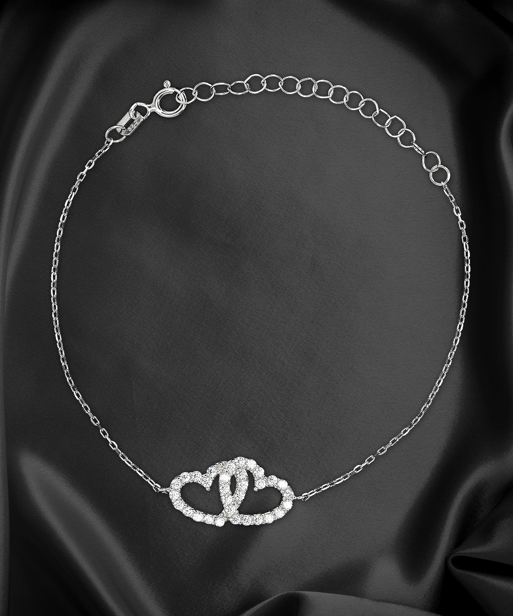 Personalized Bracelets - Girlfriend Gift: .925 Silver Inter-locking Hearts Bracelet 